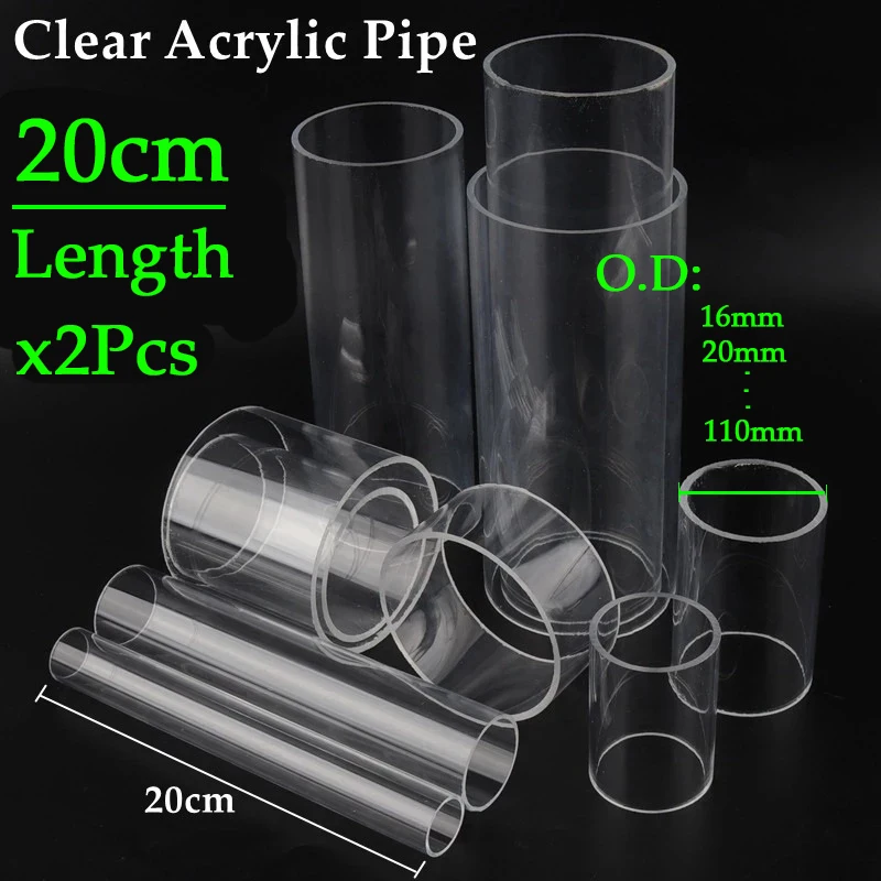 2pcs 20cm longueur O.D16-110mm Haute Transparent Acrylique Tuyau Plexiglas Tube DIY Aquarium Poissons précieux Verre Transparent Tuyau Industrie Tube