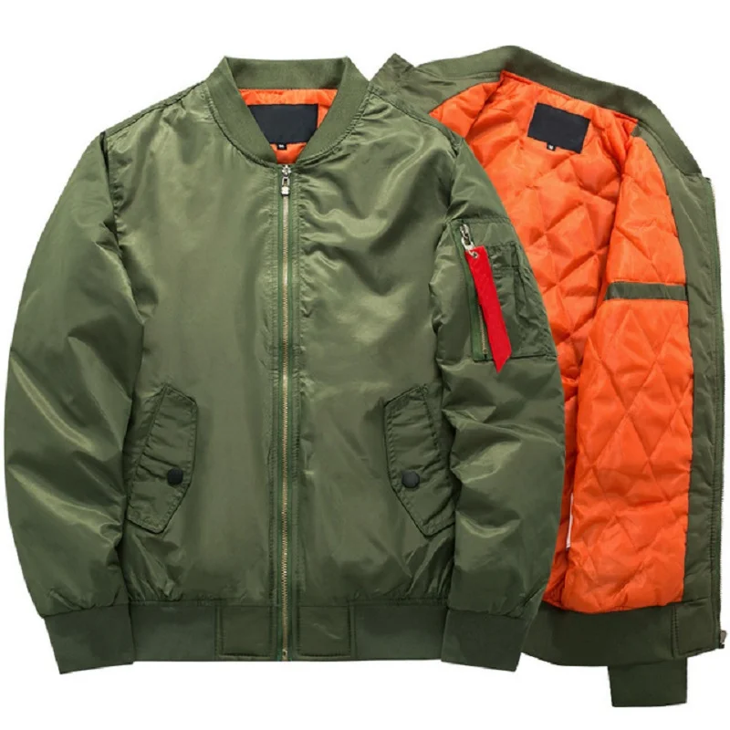 New Pilot Air Men Bomber Jacket Mens Military Bomber Jackets Men Casual Solid Zipper Pilot Jacket Green New Slim Fit Male Coats