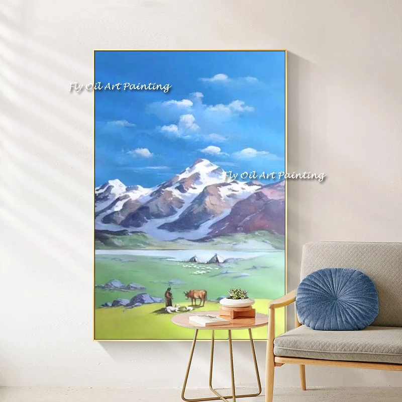 % Handmade Modern Abstract Oil Painting Green Grasslands  Draw Hotel Decor Home Decoration Canvas Art No Framed