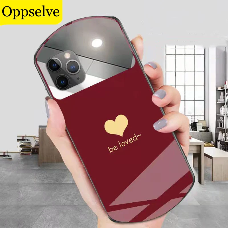 Luxury Oval Heart-shaped Phone Case,Mirror Silicone Cover for iPhone 12 11 Pro Max X S XR Tempered Glass for iPhone 7 8 6 Plus