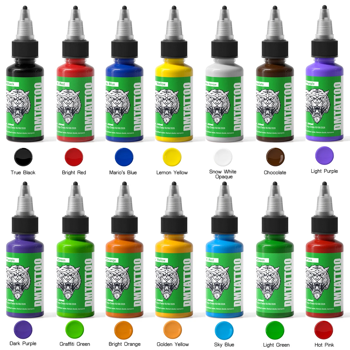 30ml/Bottle Tattoo Ink Set 14 Colors Professional Natural Plant Black Tattoo Pigments Kit for Permanent Body Art Painting