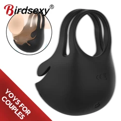 9 Modes Vibrating Penis Massager Ring Dildo Sex Toys for Men Scrotum Massager Male Chastity Cage Testicle Bondage Vibrators