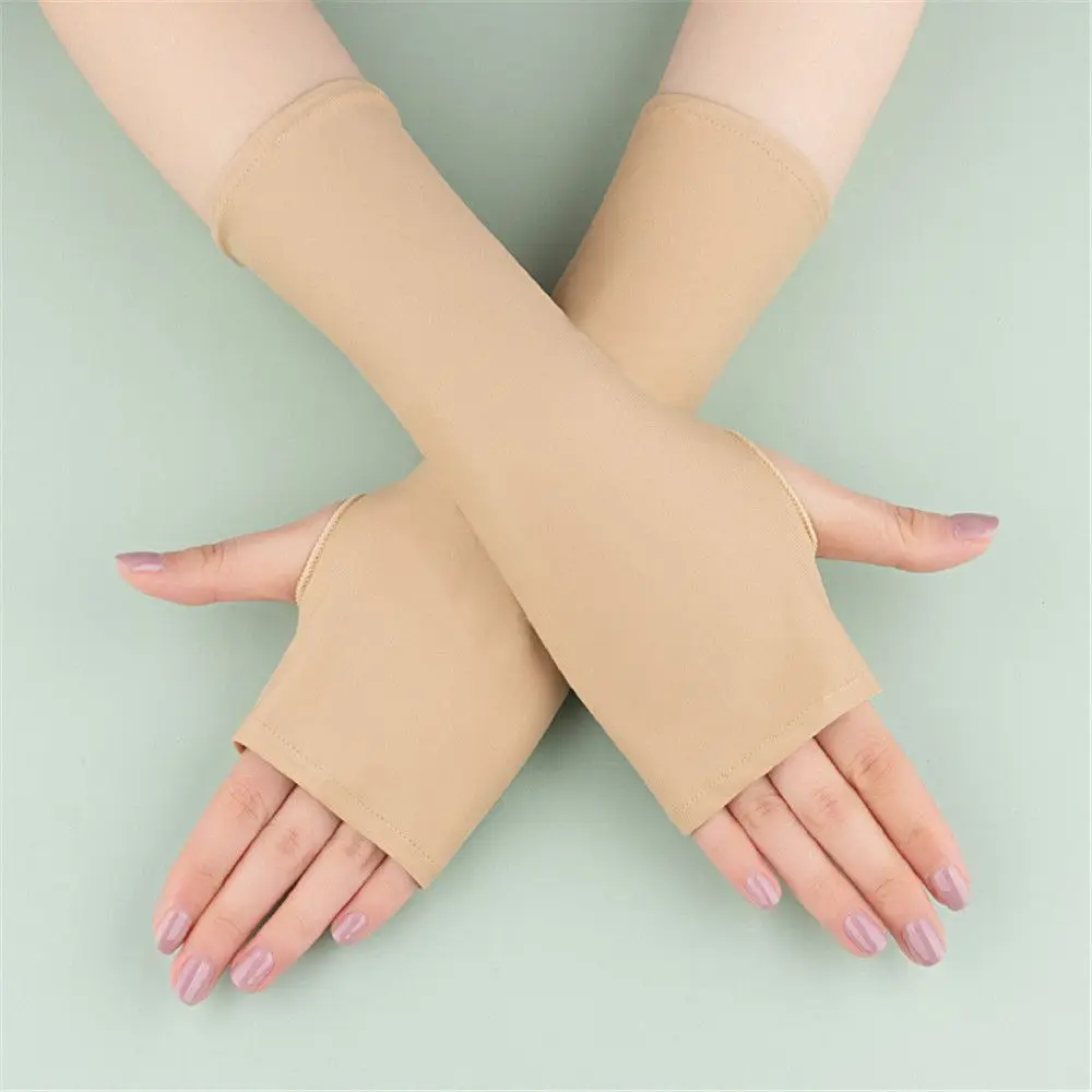 Sunscreen Protection Fingerless Long Gloves Women Arm Cool Summer Solid Mittens Half Finger Sleeves Black White Nude