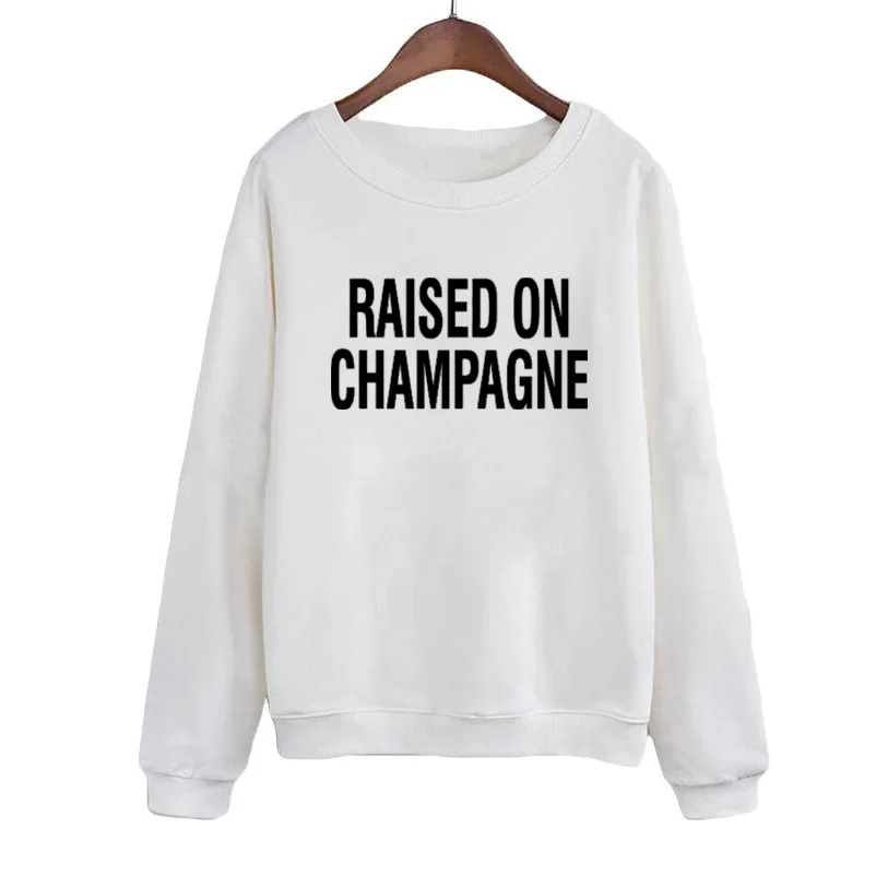 

Female Tracksuit Raised on Champagne Letters Sweatshirt Women Autumn Black White O-neck Hoodies Casual