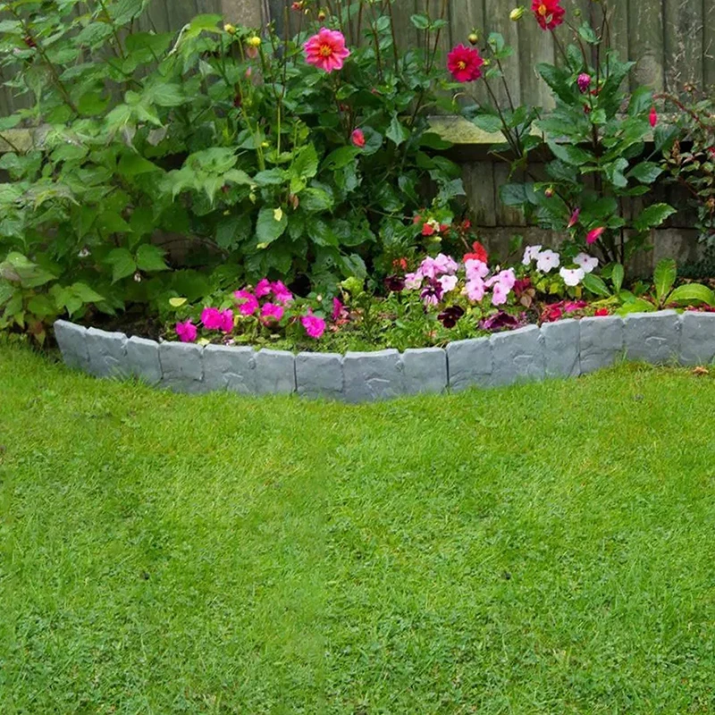 10pc Imitation Stone Effect Plastic Fence Lawn Edging Plant Flower Fence-path Bed Garden Border For Household Garden Supplies