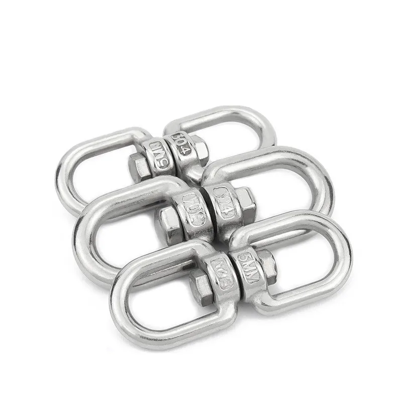 5PCS 304 Stainless Steel Swivel Hooks Tools Carabiner Equipment 4/5/6/8/10mm Double Eye Liftting Swivel Ring Chains Sling Parts