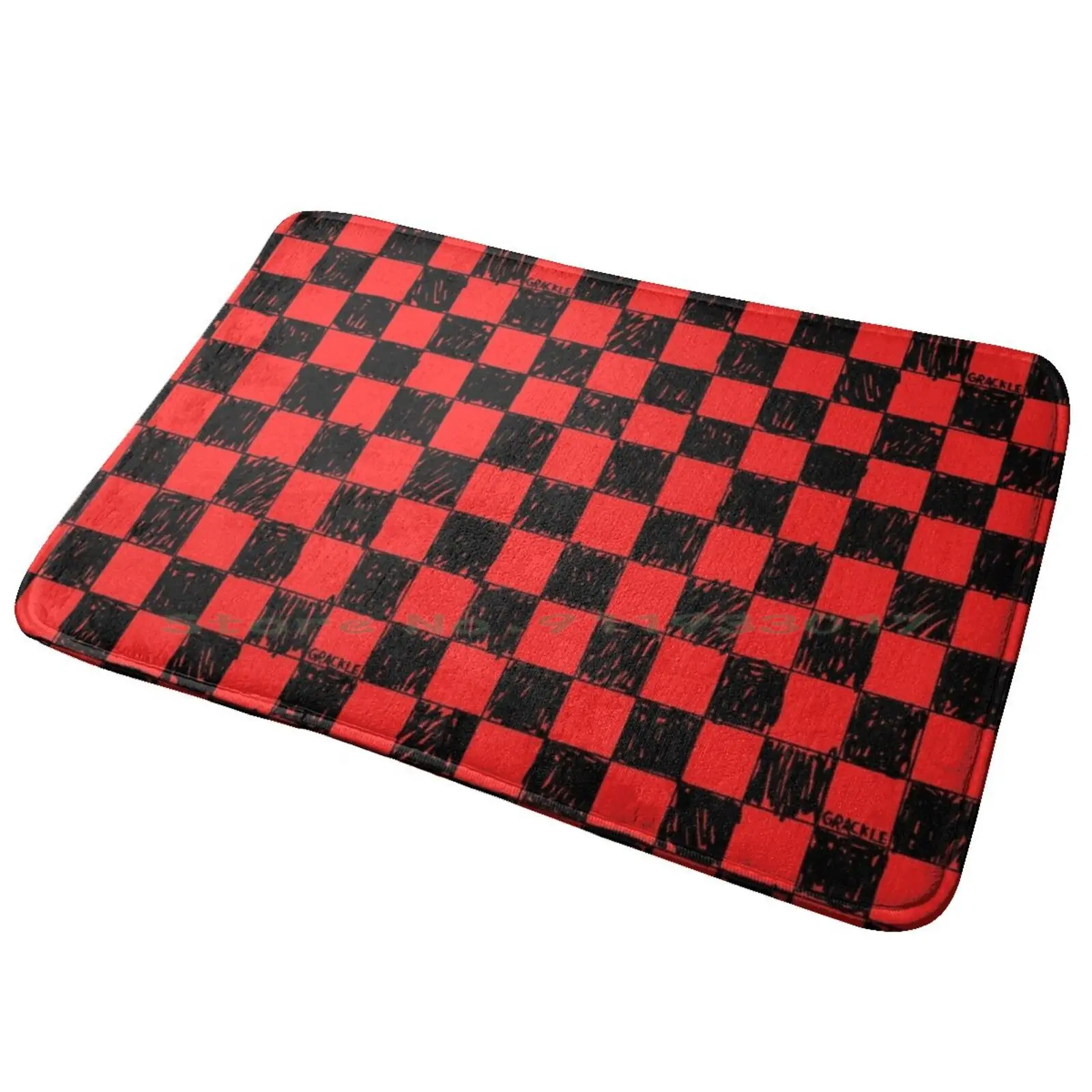 Red Doodle Checkerboard Entrance Door Mat Bath Mat Rug 1 Motivational Funny Self Improvement Black White Im Done Rules Karma