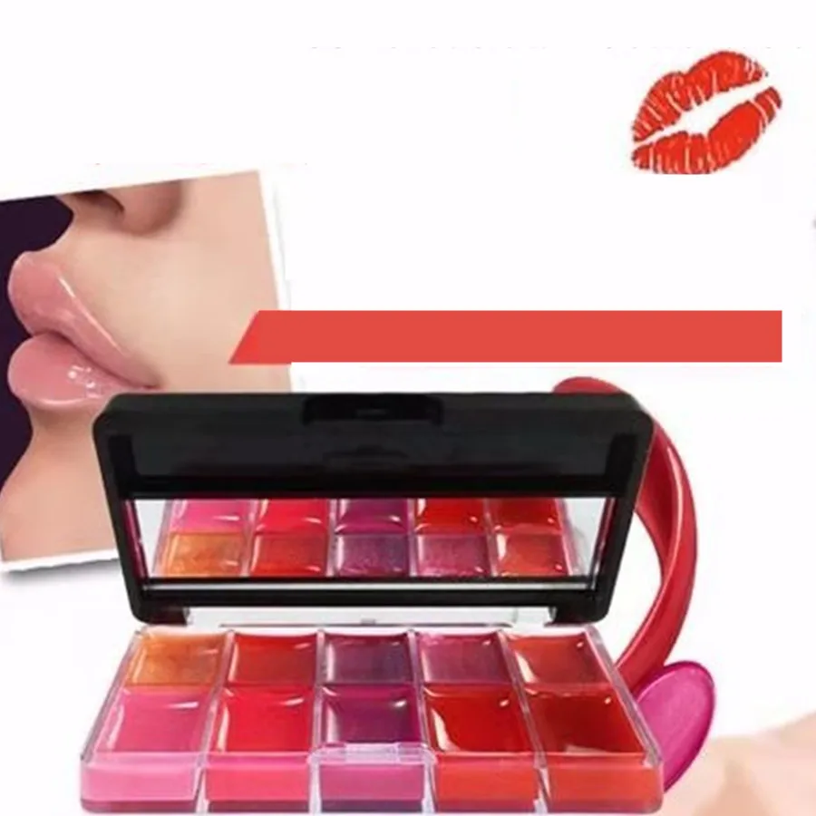 10Colors Lip Gloss  Palette  Comestic Plate With Brush Long Lasting Makeup Glitter Moisture Lipstick