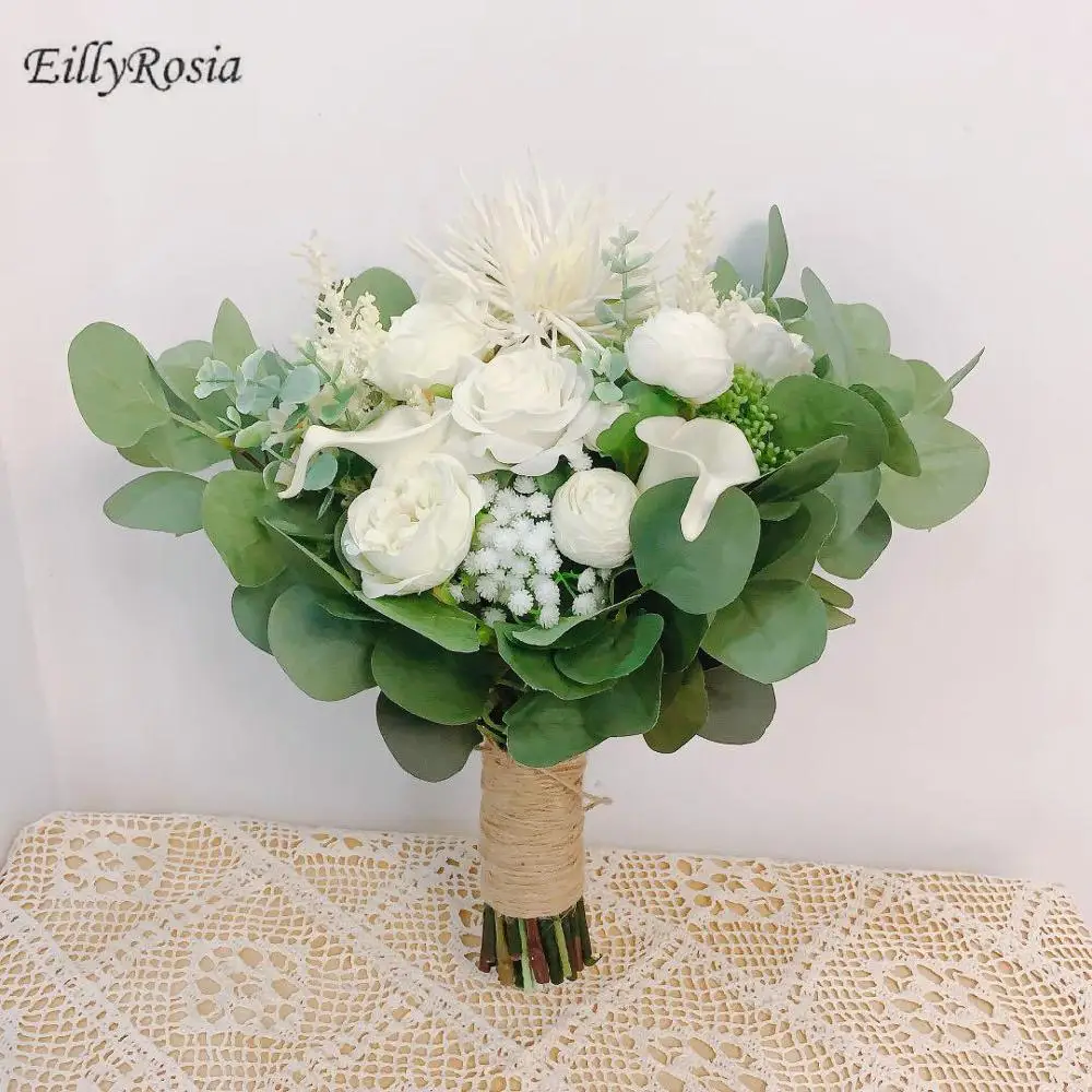 

EillyRosia Country Wedding Flowers Artificial White Green High-end Design Vintage City Outdoor Wedding Accessory Bridal Bouquet