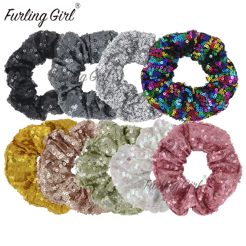 Furling Girl 1 PC Sequins Hair Scrunchies Ponytail Holder Hair Paillette Elastic Hair Bands Party Hair Accessories for Women