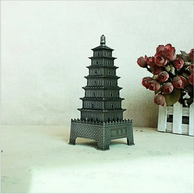 China Ancient Capital Xi'an Tourism Memorial Metal Simulation Big Wild Goose Pagoda Model Home Office Decor Send Friend Gifts