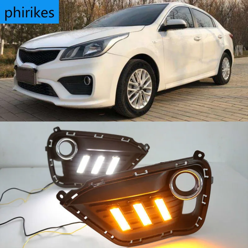 

2pcs LED DRL lights Daytime Running Light Daylight yellow Signal fog lamp Styling lights For KIA K2 RIO 2016-2017