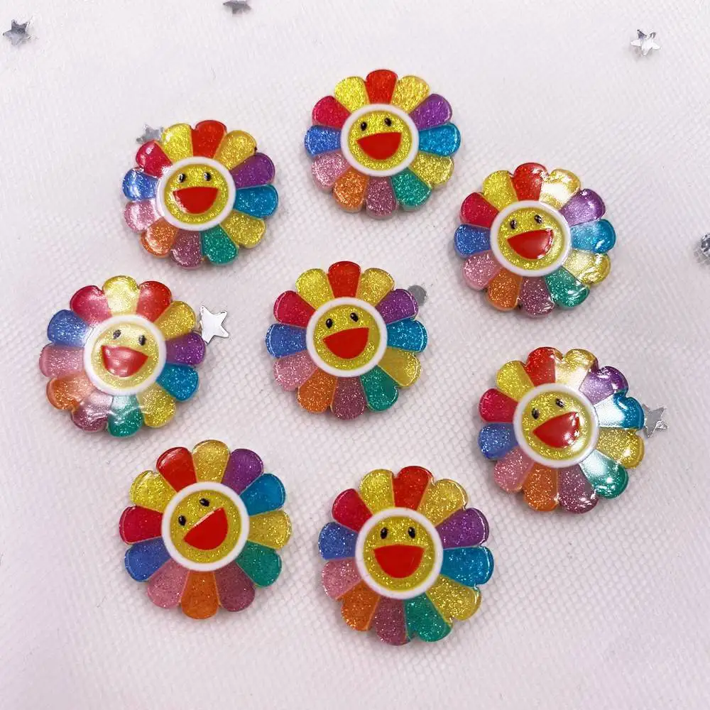 Glitter 20mm Colorful mini sunflower Flat back Acrylic sheet Miniature pattern applique DIY Wedding scrapbook Home Decor crafts