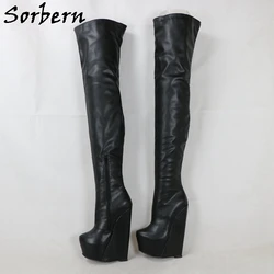 Sorbern Extrem Long Boots Women Crotch Thigh High Narrow Wedge Heels 20Cm High Invisible Platform Shoes Drag Queen Boot Custom