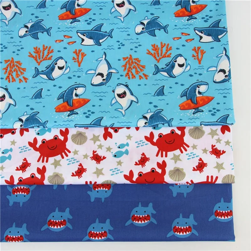 100% Cotton Twill Fabrics Cute Cat Whale Crab Shark Car Bear Rabbit For DIY Handwork Patchwork Quilting Clothes Craft Home Decor