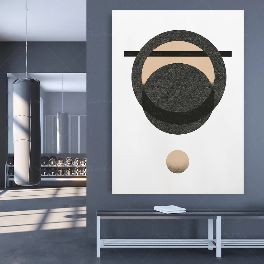Beige and Black Abstract Wall Art Print, Minimalist Circle Print, Bauhaus Poster Digital Download, Geometric Wall Art Printable