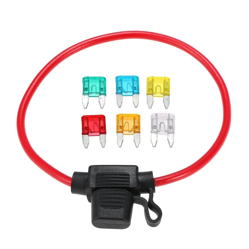 12V 30A Car Mini Blade Fuse Holder with 6 Fuses Automotive In-Line 300mm of 20AWG Wire Have Cover to Protect From Water And Dust