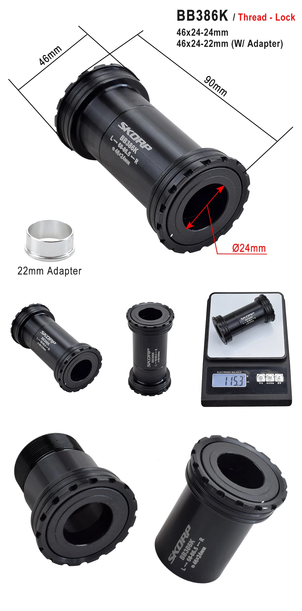 MTB Road Bike Bottom Brackets BB30 BSA30 PF30 BB386 46/42x22 24 30mm Sealed Bearing Mountain Bicycle BB Sets Central Axis