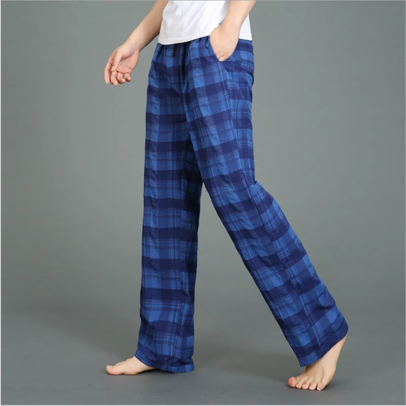 Spring Summer Men 100% Cotton Sleep Bottoms Male Plus Size Night Trousers Top Quality Lounge Pants Men Casual Plaid Home Pants