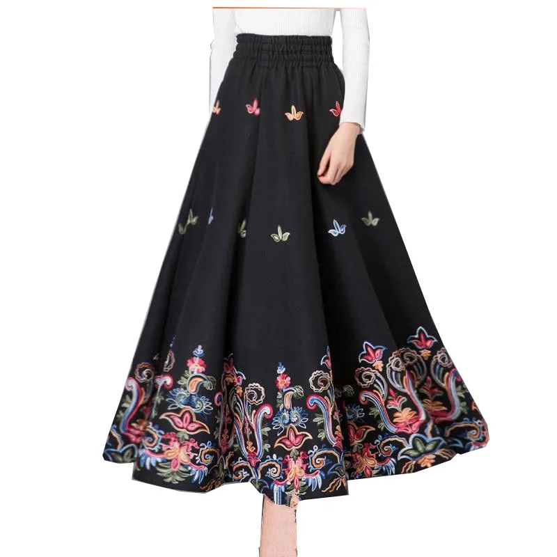 Women's Skirt Autumn Winter 2024 New Vintage Skirt High Waist Skirt Female A-line Embroidered Skirt 402