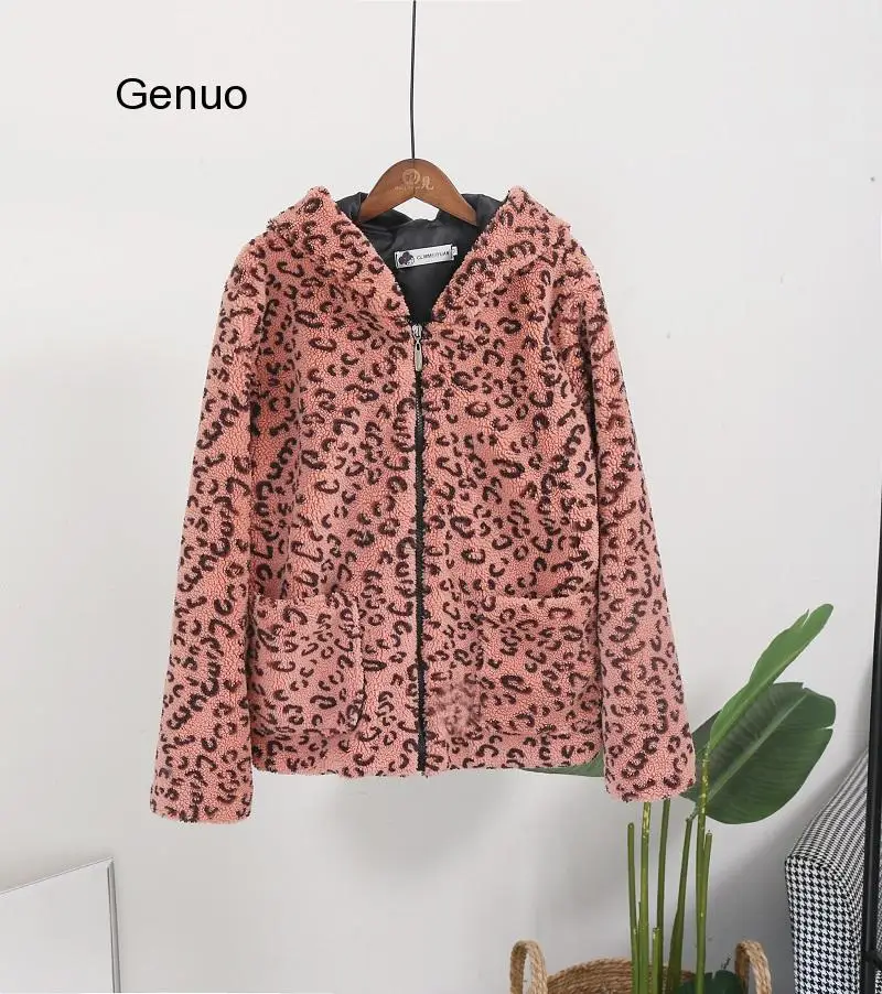 

Winter Leopard Coat Women Fashion Leopard Print Faux Fur Coat Short Wool Pellet Teddy Coat Hooded Jacket Fourrure Femme Mujer