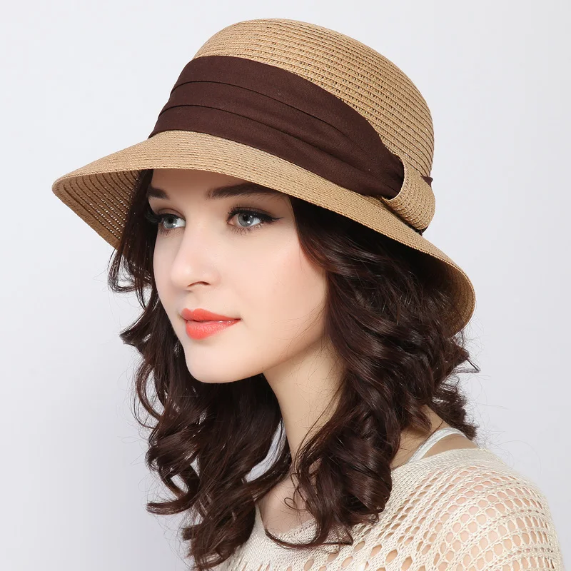 2021 Muchique Boater Hats for Women Summer Sun Straw Hat Wide Brim Beach Hats Girl Outside Travel Straw Cap Casual Bow Hat