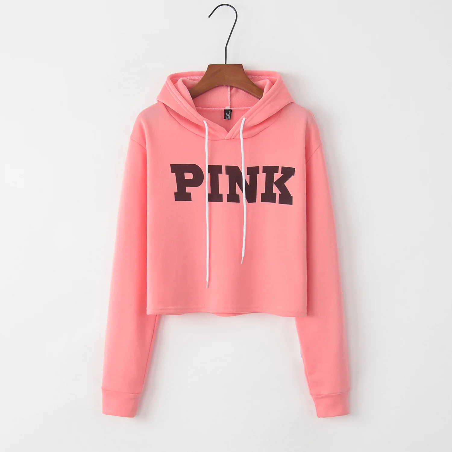 

Pink Letters Printed Sports Yoga Shirt Hoodie Crop Top Long Sleeve Hooded Sportsuit Women Autumn Harajuku Top Sudaderas