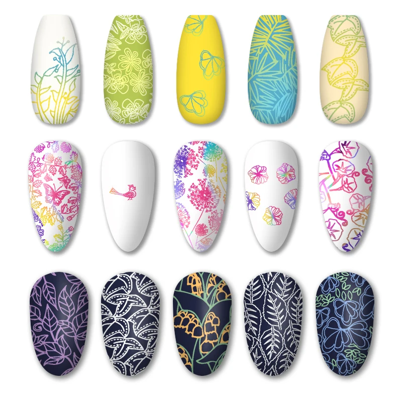 MEET ACROSS Rectangle Nail Stamping Plates Lace Flowers Leafs Marble Texture Ink Geometry Pattern Nail Art Image Stamp Templates