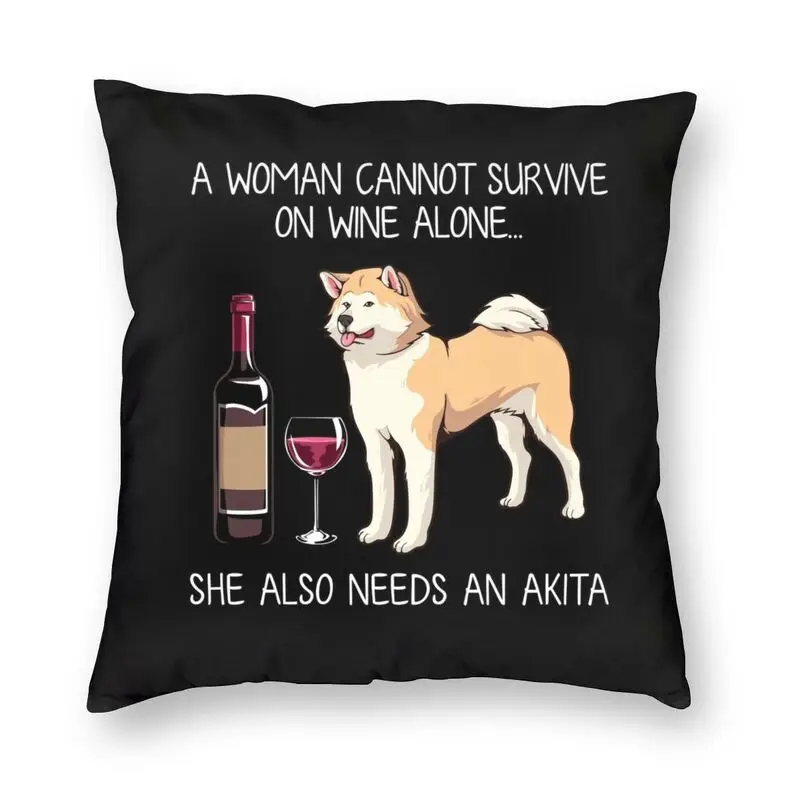 Akita And Wine Funny Dog Cushion Cover 40x40cm Pet Puppy Lover Soft Modern Pillow Case Living Room Decoration