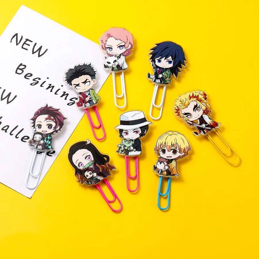 60 Pcs/lot Kawaii Demon Slayer Bookmark Cute Binder Clips Notes Letter Paper Clip Office school Supplies