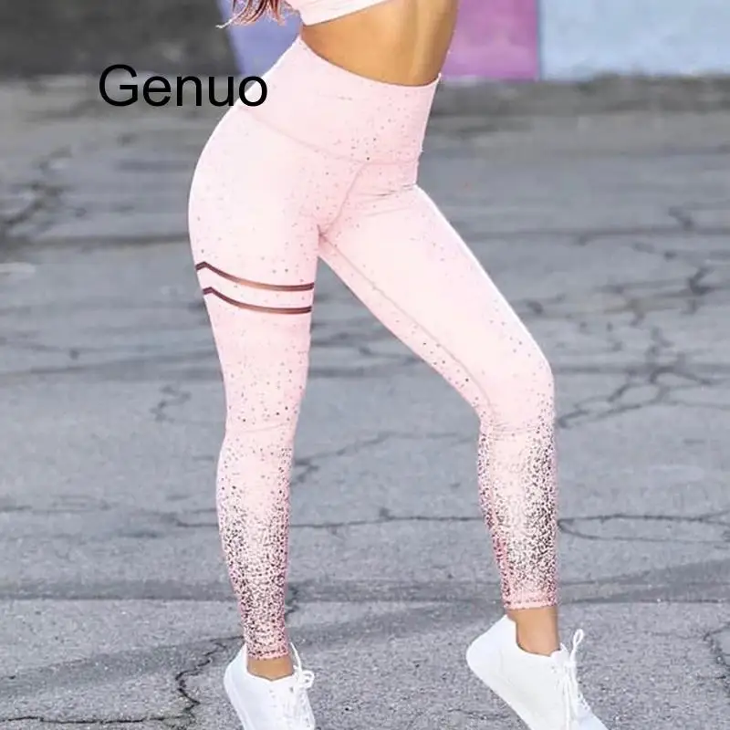 Printed Slim Fitness Leggings Women Sexy Gradient Push Up Leggins Workout Printing Sleeveless Crop Tops And Pants Sets Gymwear