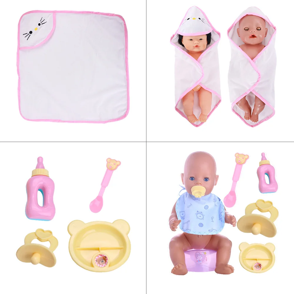 2Pcs Doll Clothes=Kitty Animals Bathrobe Blankets+Tableware For 18 Inch American of Girl`&43Cm Baby Reborn Doll 38cm Nenuco Ropa