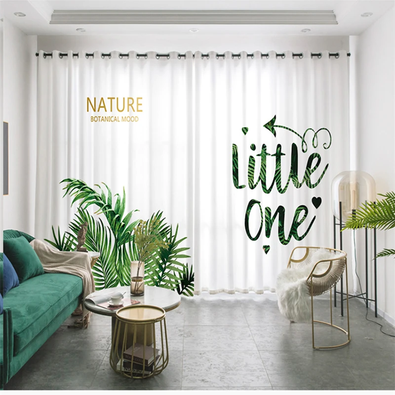 

Custom Window Curtain Drape Hangings for Nursery Kids Children Living Room Bedroom Palm Leaf Leaves Green