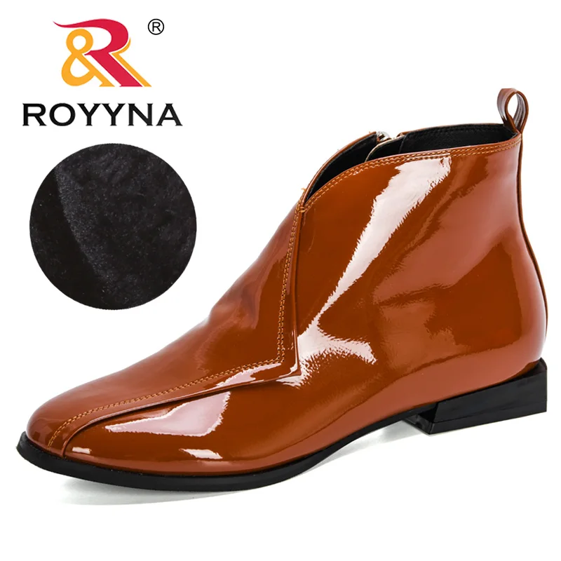 ROYYNA New Designers Patent Leather Ankle Boots Women Winter Shoes Ladies Short Plush High Top Footwear Woman Botas Mujer