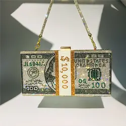 Pochette de soirée avec strass pour argent 10000 Dollars, sac à main à bandoulière pour dîner de mariage