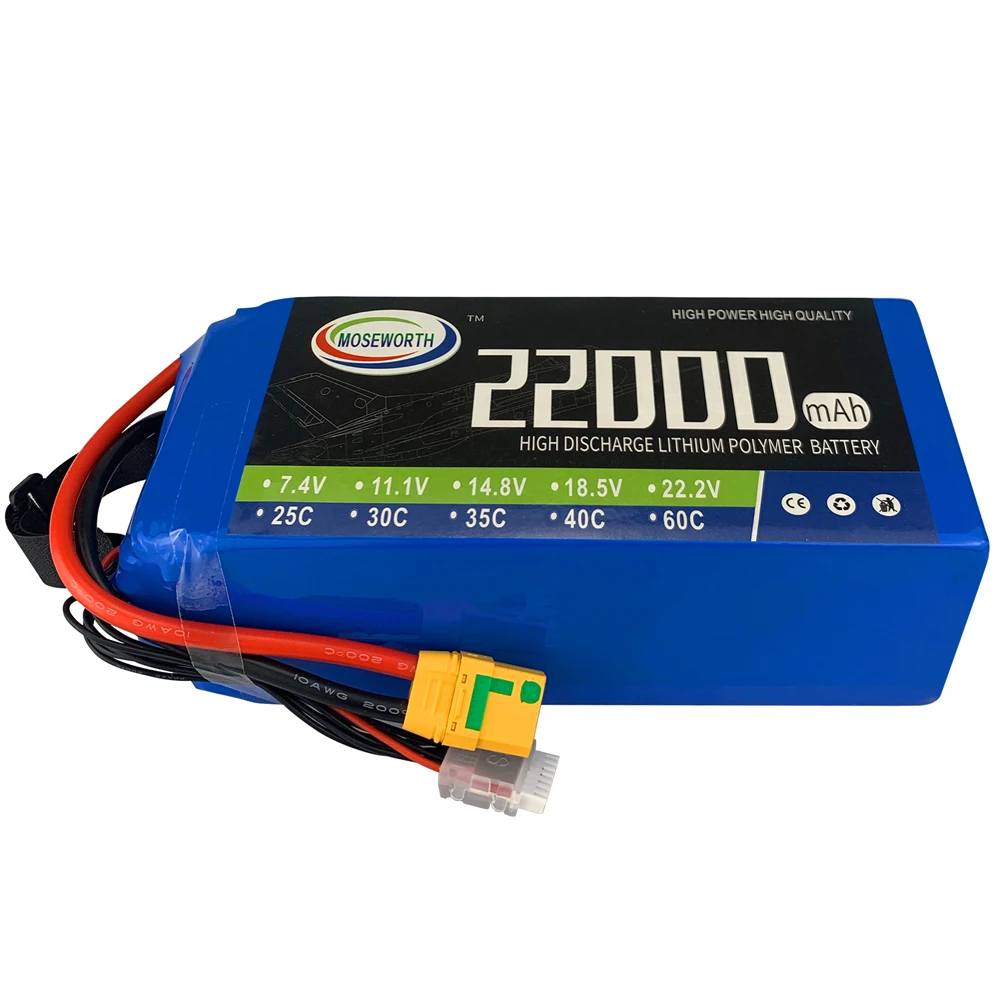 Rechargeable LiPo Battery 6S 22.2v 10000 12000 16000 22000mAh 25C For RC Aircraft Ducted Airplane UAV Drone XT90 AS90 AS150