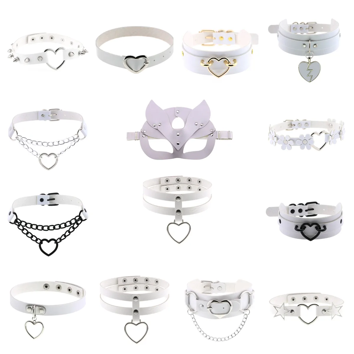 White Exotic Accessories of Leather Choker Necklace with Ears Hood Mask for Fetish Couples Bdsm Bondage Sex Toys Adult Sex Shop