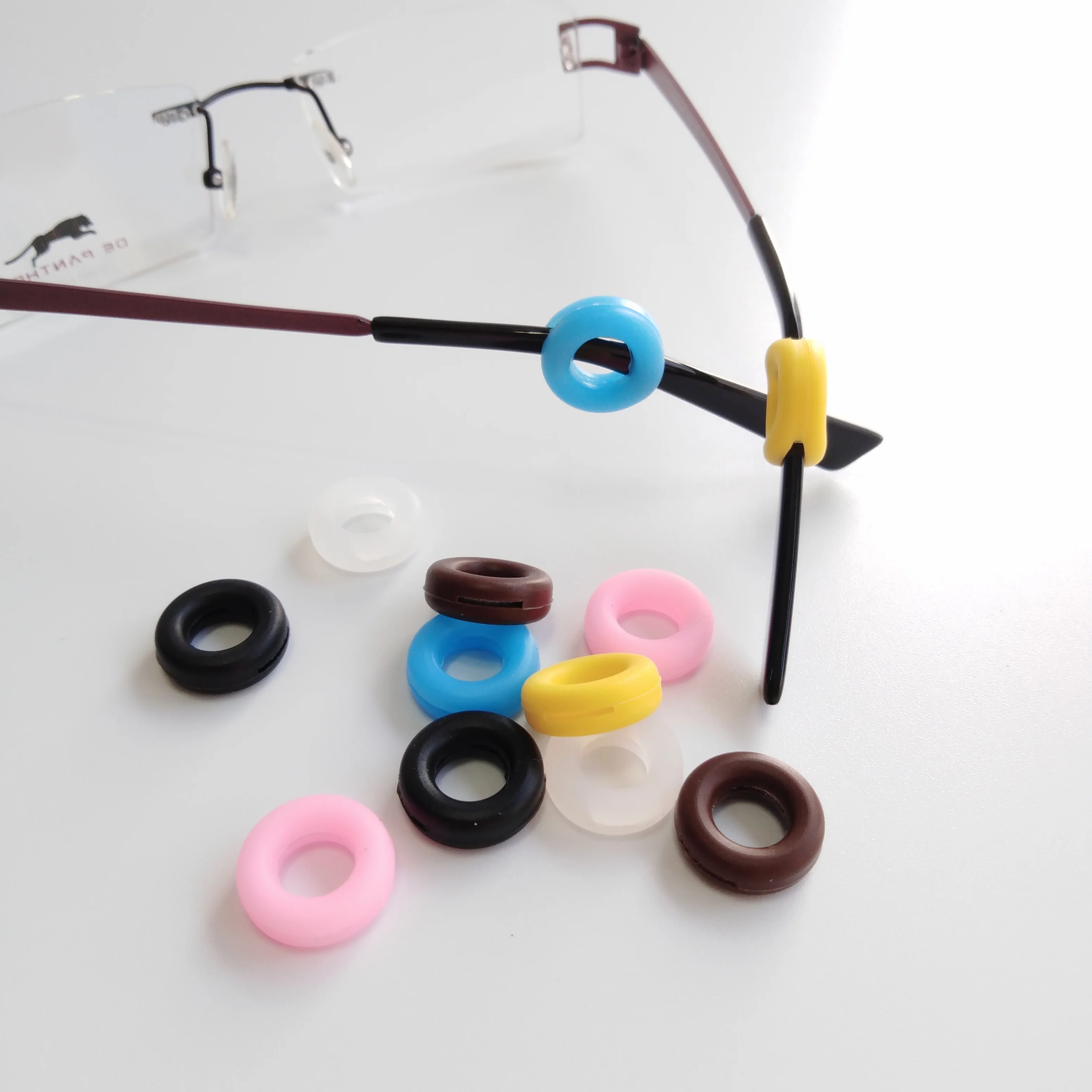 

eyeglass sport silicone elastic and stretchy anti slip temple gripper ear hook in round O ring shape eyewear accessories