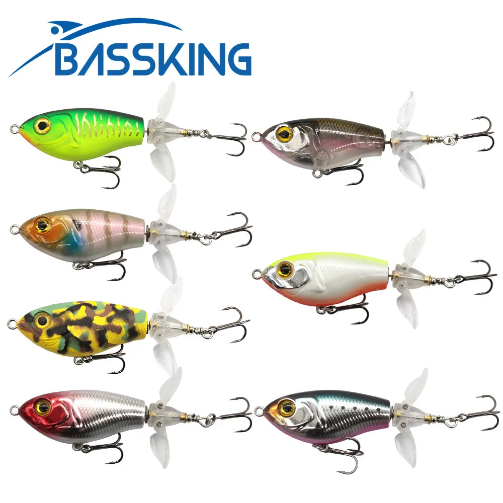 

BASSKING 65mm/9g 80mm/16g Topwater Whopper Popper Fishing Lures Rotating Double Propeller Tail Artificial Bait Floating Wobblers