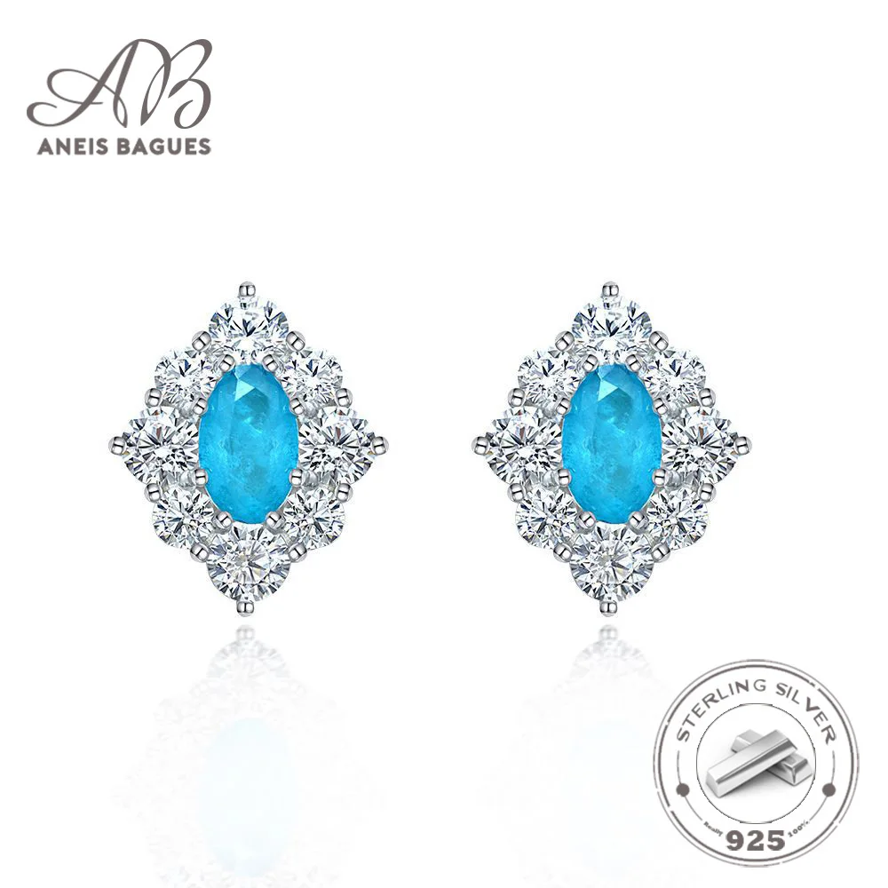 

Aneis Bagues Vintage 925 Sterling Silver Paraiba Tourmaline Sapphire Gemstone Ear Studs Earrings Ladies Fine Jewelry Wholesale