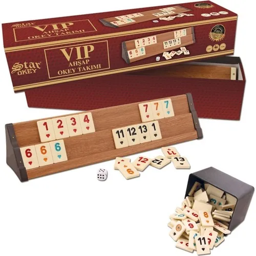 Star Vip Wood Okey Set Turkish Game Rummy Game Set Wooden Handmade Family Friend Gift Holder Stone Board Game Set Nice Party