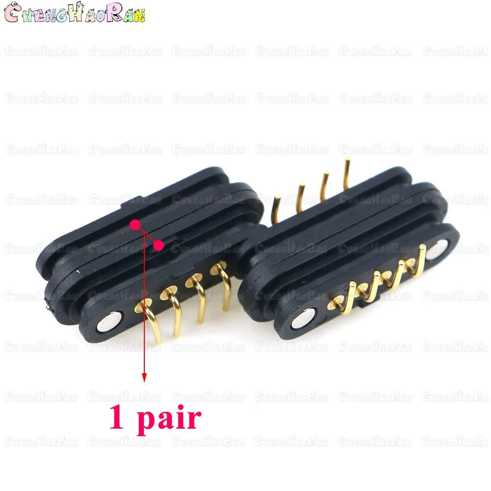 

1 Pair Spring-Loaded Magnetic Pogo Pin Connector 4 Pin Pitch 2.5 mm Through Hole Angled Male Female 2A 36V DC Power Charge Probe