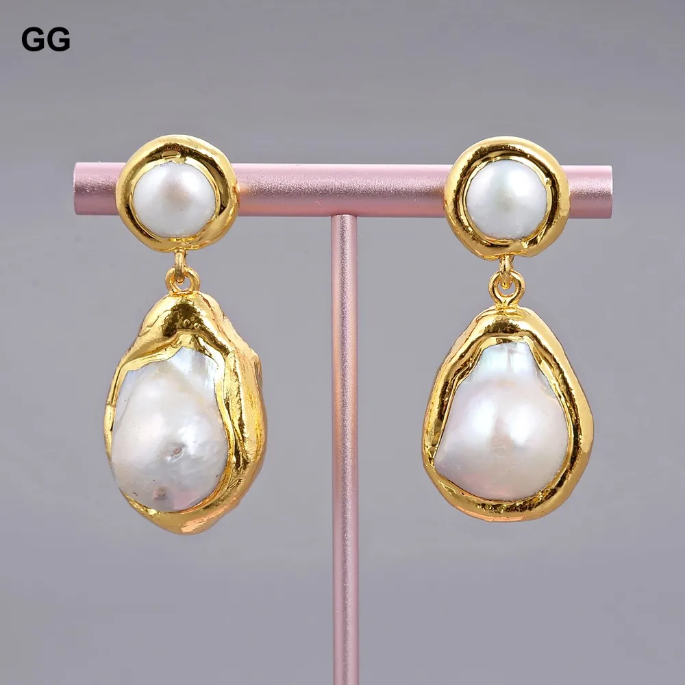 

GG Natural White Keshi Pearl Gold Plated Baroque Pearl Earrings