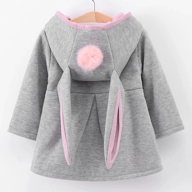 Baby Girls Jacket in Spring Rabbit Ears Coat Children Clothes Outerwear Autumn Kids Warm Cotton Dress Jacket Infant Girl Coat