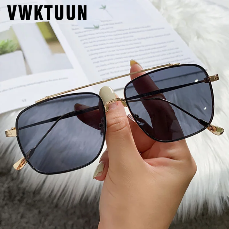 VWKTUUN Sunglasses Men Women Square Shade Driver Driving Eyewear Metal Frame Twin Beam Oversized Brand Designer Sunglasses UV400