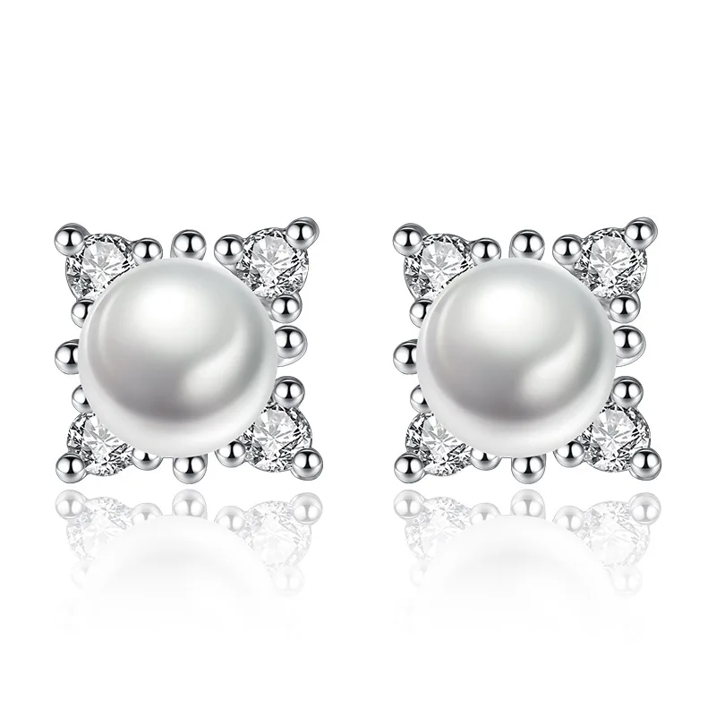Simple 925 Silver Needle Dazzling Zircon Earrings Snowflake Pearl Flower Stud Earrings For Women Girl Gift Pendientes Brincos