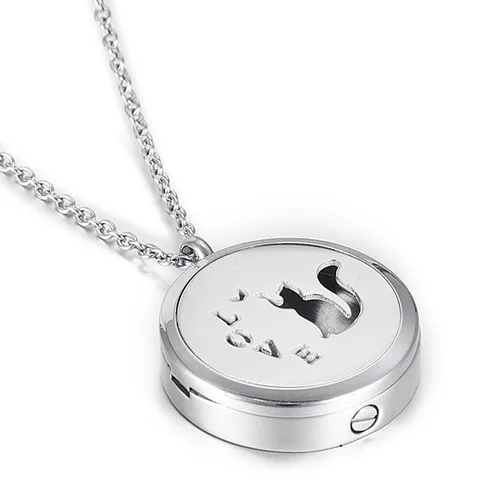 IJP0125 Trendy Stainless Steel Cute Cat Pet Memorial Pendant Aromatherapy Essential Oil Diffuser Necklace With Free  Pads