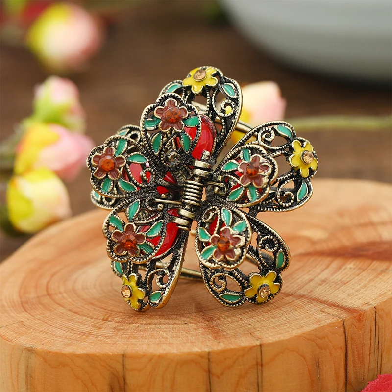 5 Colors Retro Painting Flower Hair Claw Vintage Metal Costume Hair Clips Women Accessories