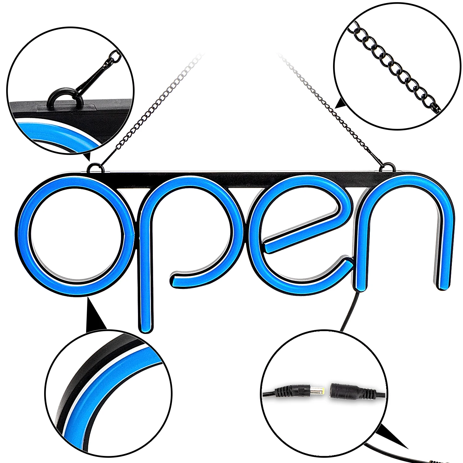 LED Neon Open Sign Blue Light for Business Lightweight & Energy Efficient for Restaurants Offices Retail Shops Window Storefront