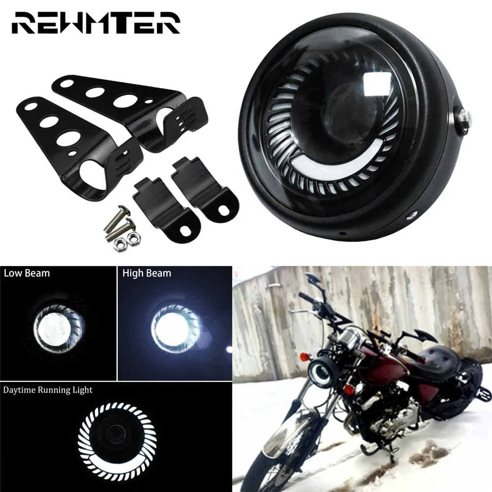 6.5\'\' Motorcycle Cafe Racer LED Headlight High Low Beam Vintage Headlamp Bracket For BMW For Harley Sportster XL Dyna Touring FL